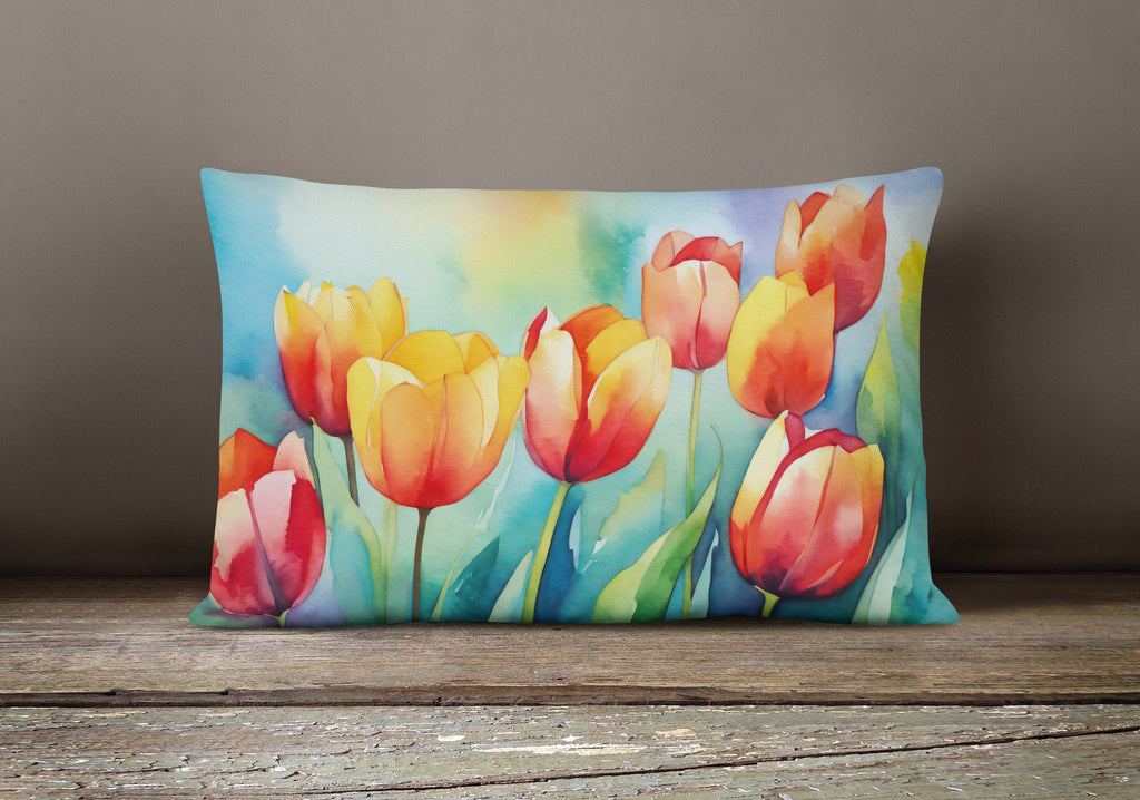 Tulips in Watercolor Throw Pillow-3