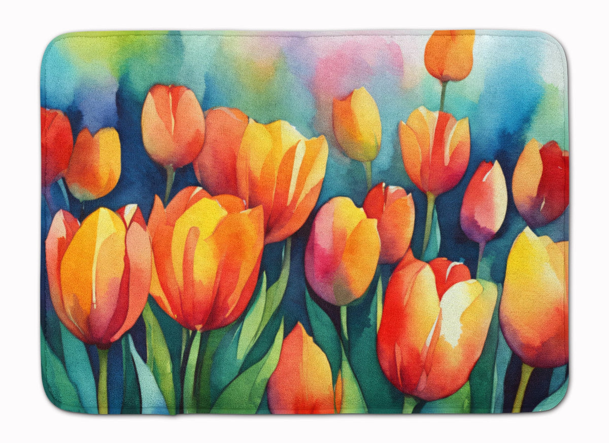Tulips in Watercolor Memory Foam Kitchen Mat-0