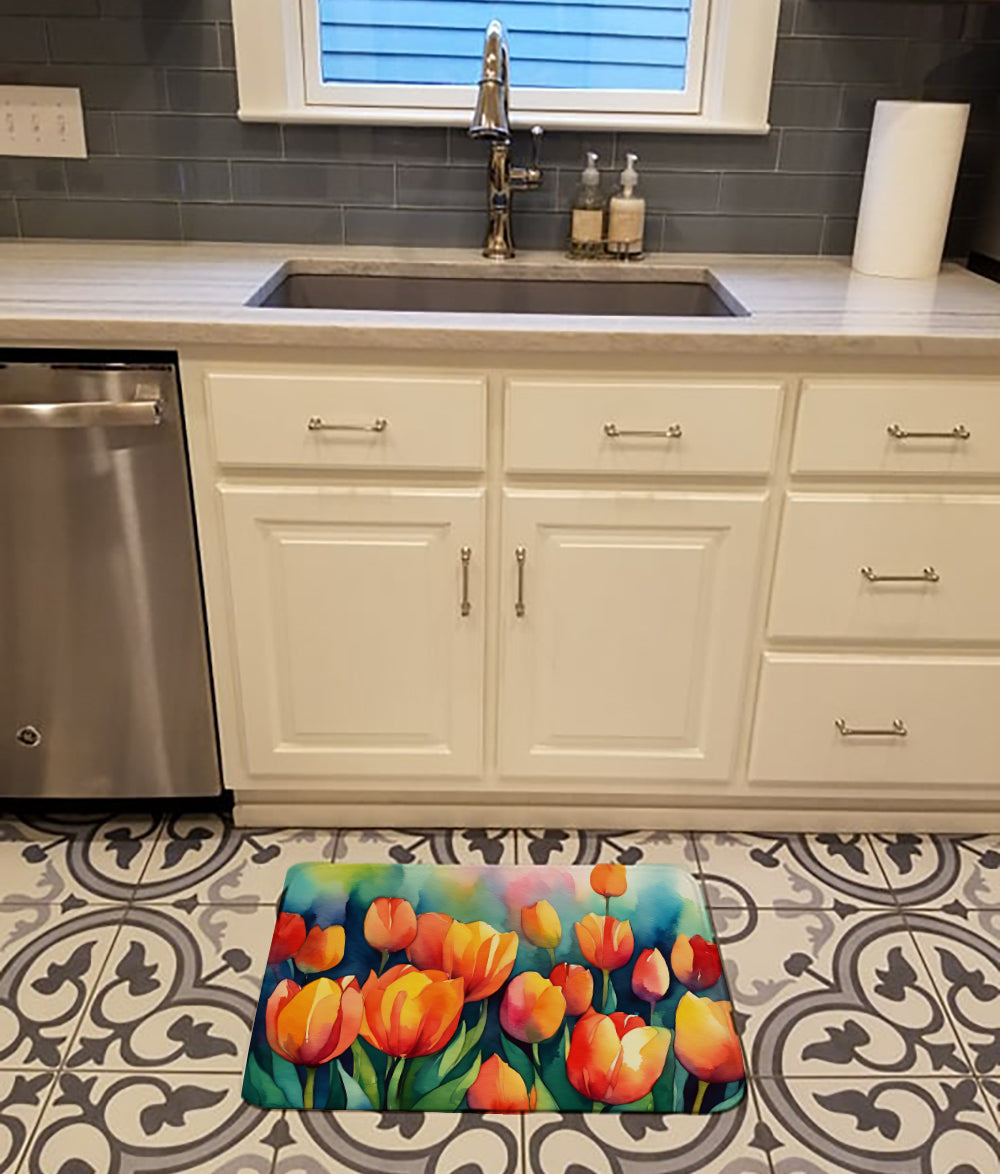 Tulips in Watercolor Memory Foam Kitchen Mat-1