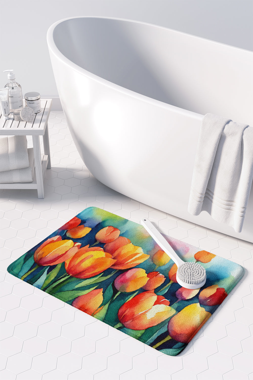 Tulips in Watercolor Memory Foam Kitchen Mat-2