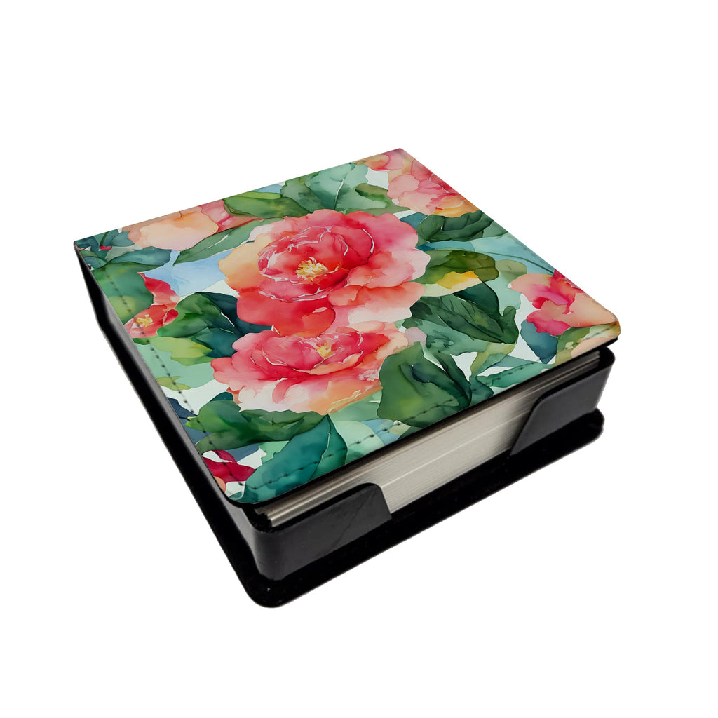 Alabama Camellia in Watercolor PU Leather Note Paper Holder-0