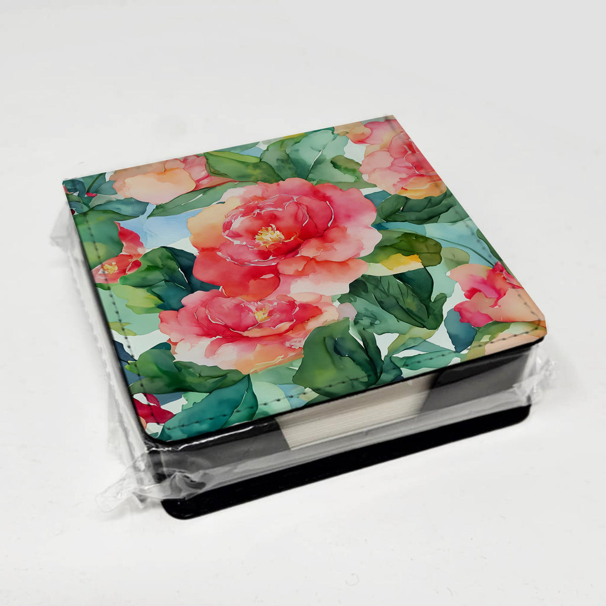 Alabama Camellia in Watercolor PU Leather Note Paper Holder-3