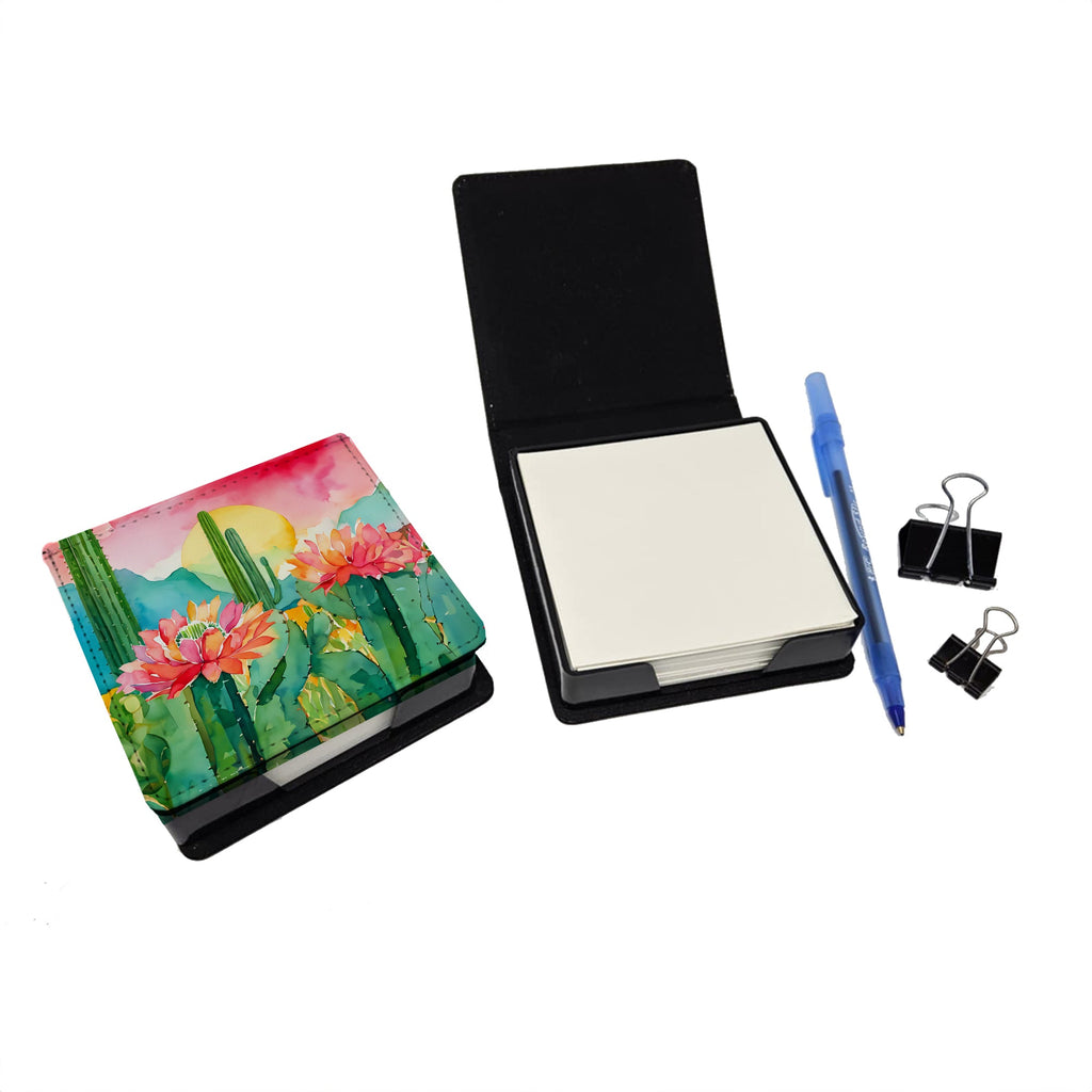 Arizona Saguaro Cactus Blossom in Watercolor PU Leather Note Paper Holder-1