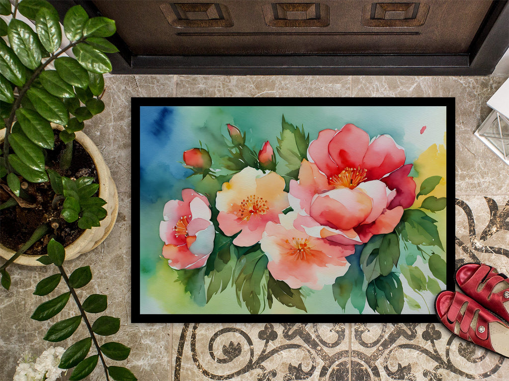 Georgia Cherokee Rose in Watercolor Doormat-2