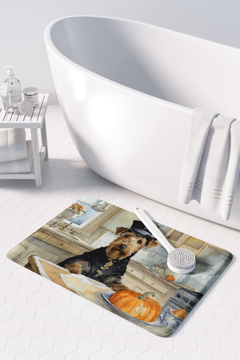 Airedale Terrier Fall Kitchen Pumpkins Memory Foam Kitchen Mat-2