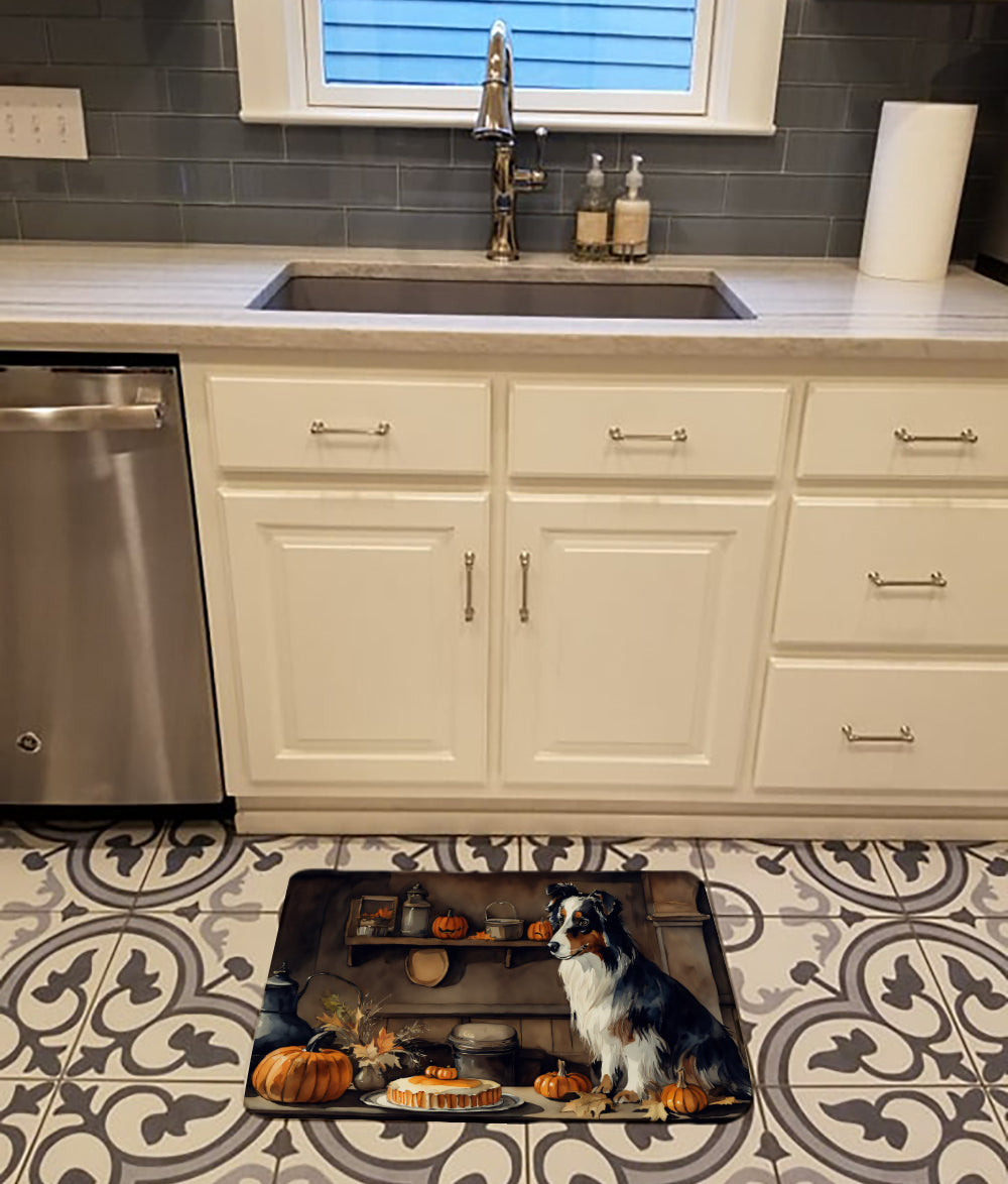Australian Shepherd Fall Kitchen Pumpkins Memory Foam Kitchen Mat-1
