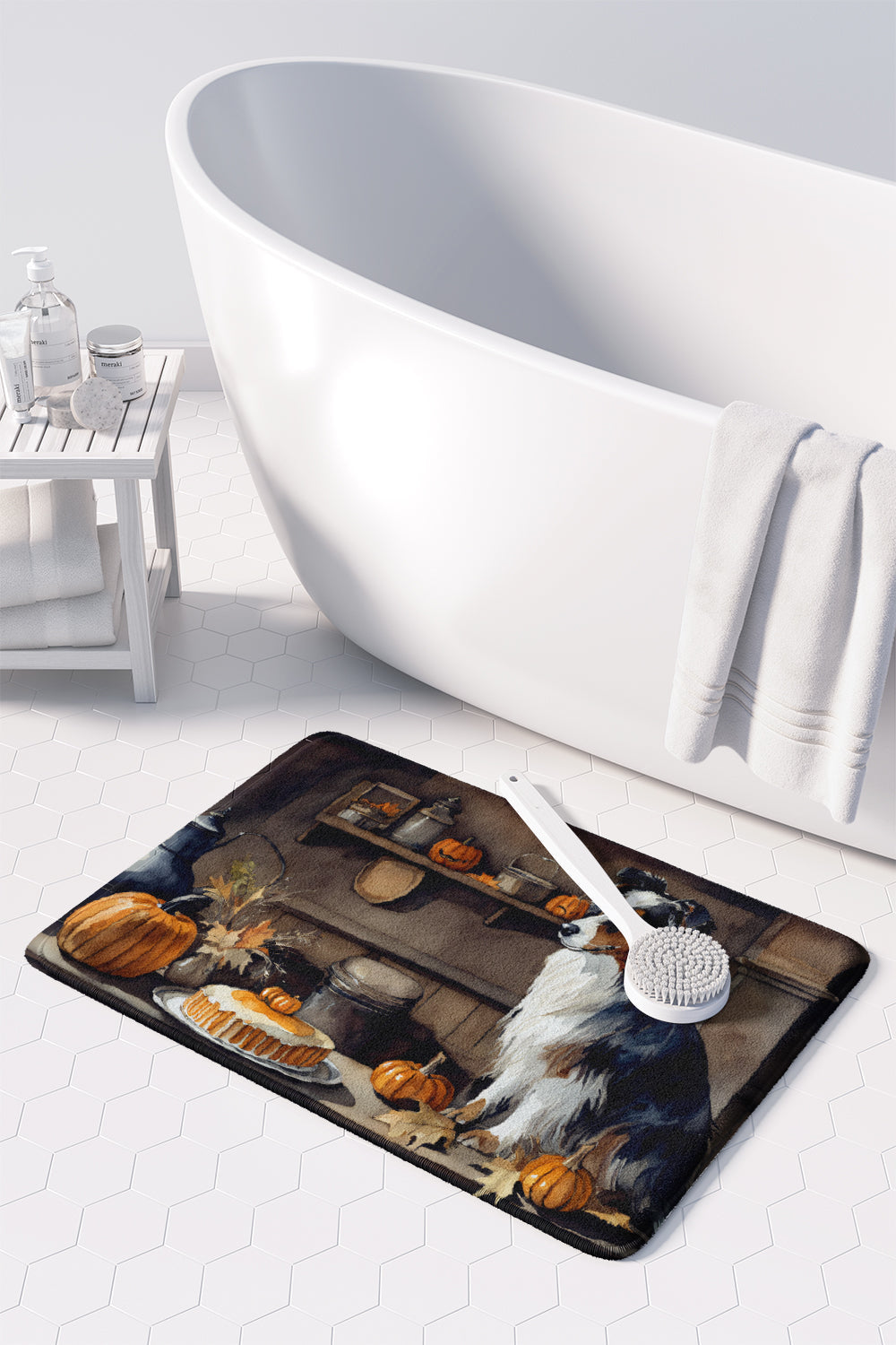 Australian Shepherd Fall Kitchen Pumpkins Memory Foam Kitchen Mat-2