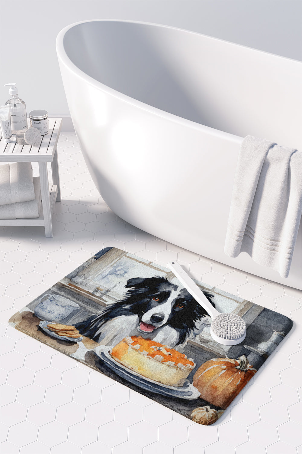 Border Collie Fall Kitchen Pumpkins Memory Foam Kitchen Mat-2