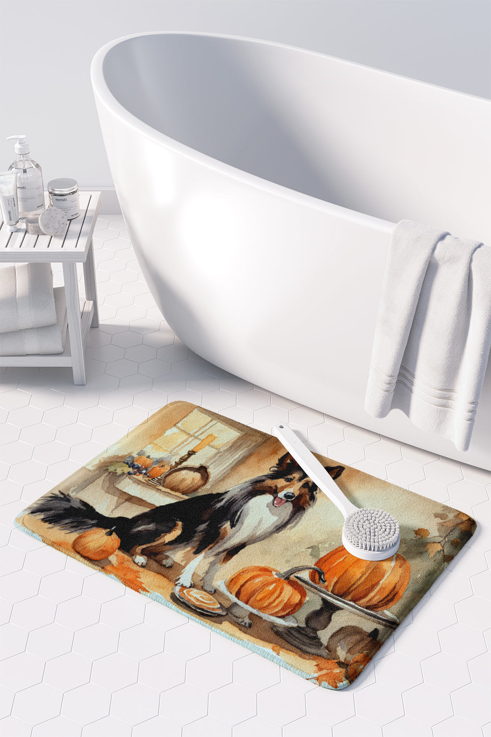 Collie Fall Kitchen Pumpkins Memory Foam Kitchen Mat-2
