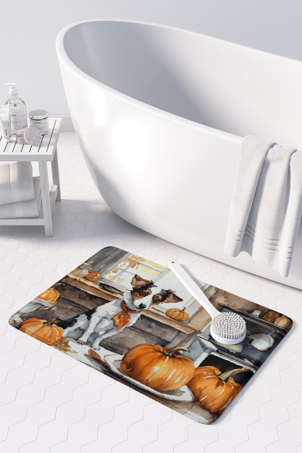 Jack Russell Terrier Fall Kitchen Pumpkins Memory Foam Kitchen Mat-2