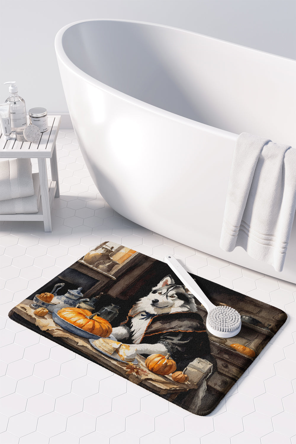 Siberian Husky Fall Kitchen Pumpkins Memory Foam Kitchen Mat-2