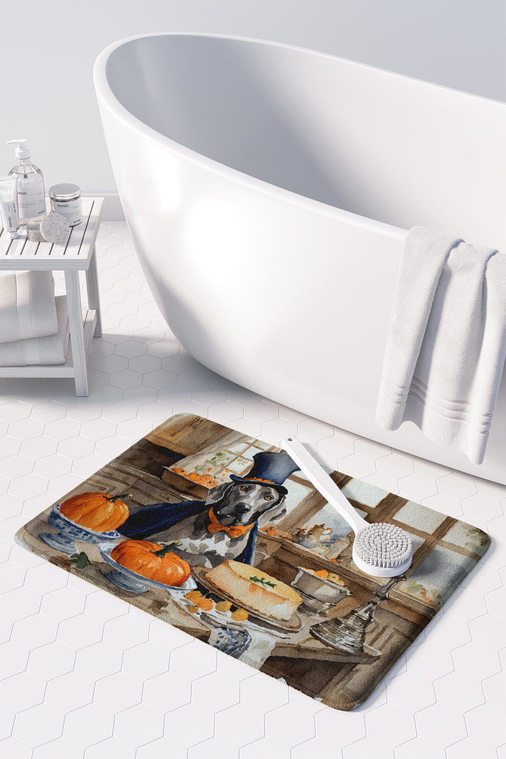 Weimaraner Fall Kitchen Pumpkins Memory Foam Kitchen Mat-2