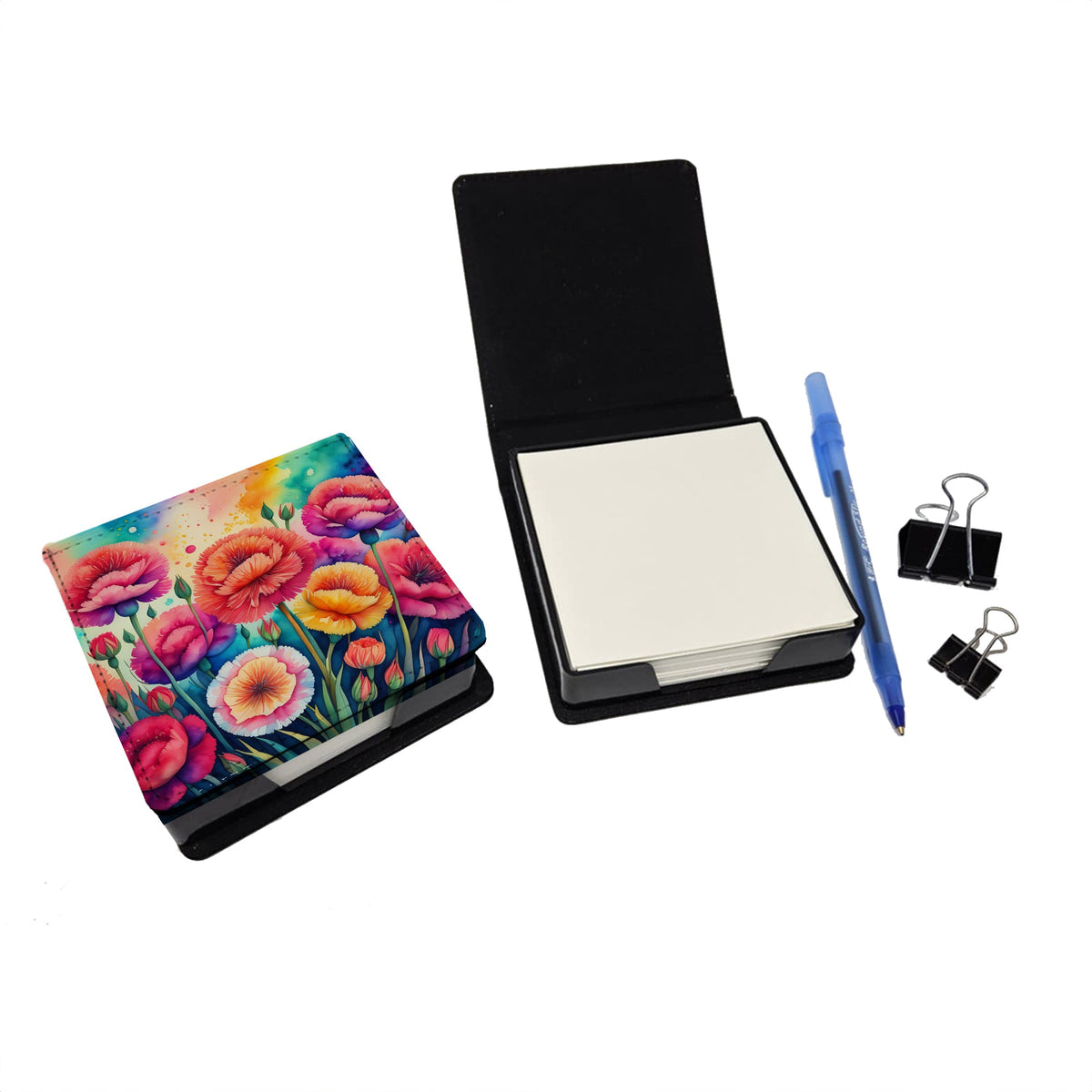 Colorful Carnations PU Leather Note Paper Holder-1