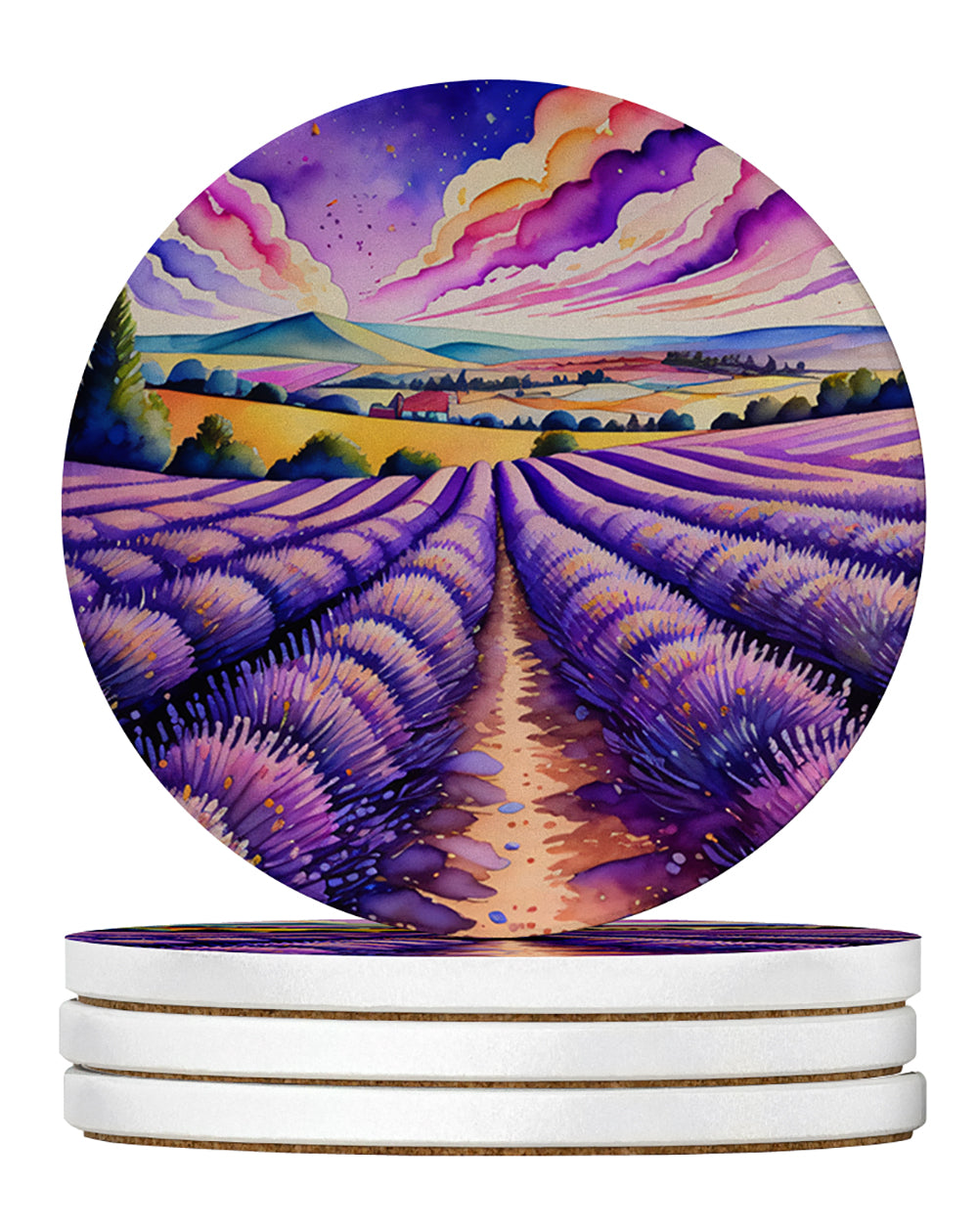 Colorful English Lavender Large Sandstone Coasters Pack of 4-0