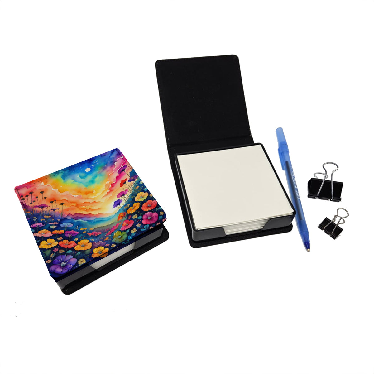 Colorful Petunias PU Leather Note Paper Holder-1