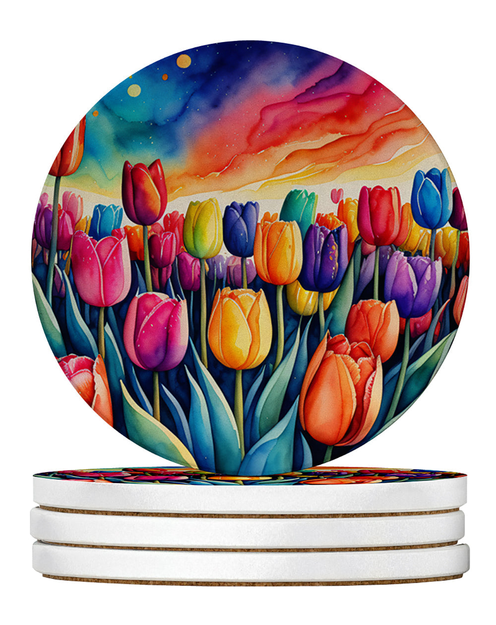 Colorful Tulips Large Sandstone Coasters Pack of 4-0