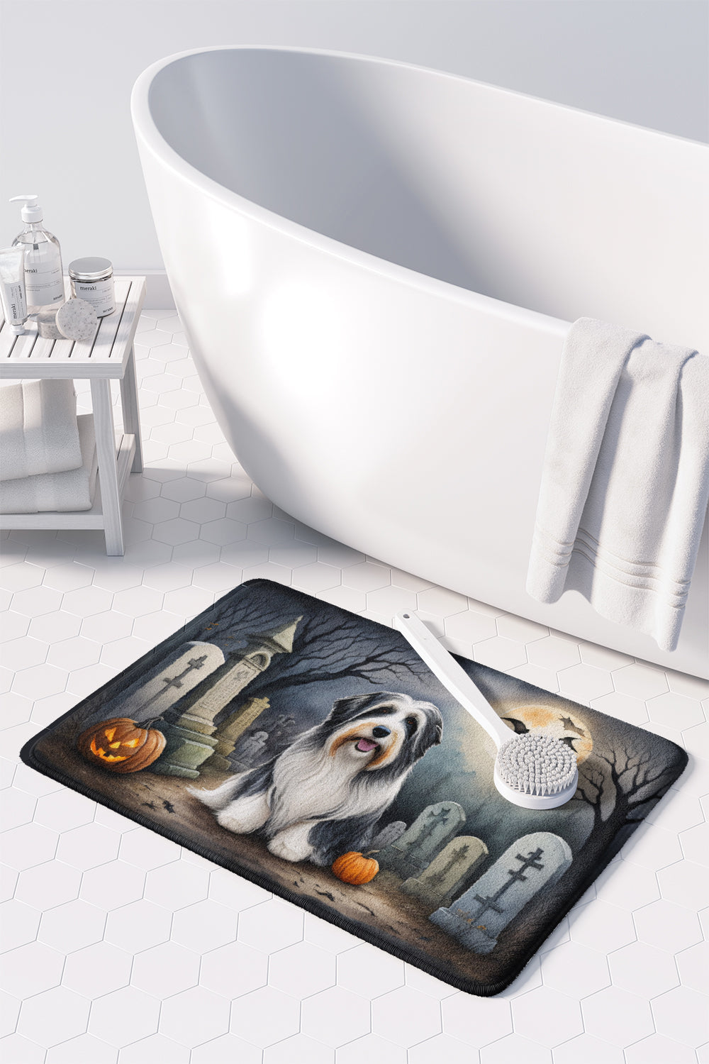 Bearded Collie Spooky Halloween Memory Foam Kitchen Mat-2