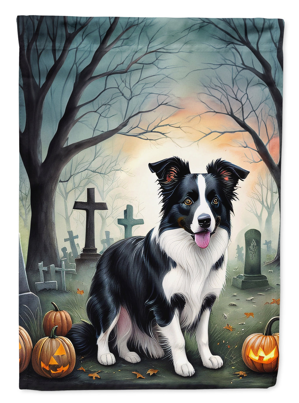 Border Collie Spooky Halloween House Flag-0