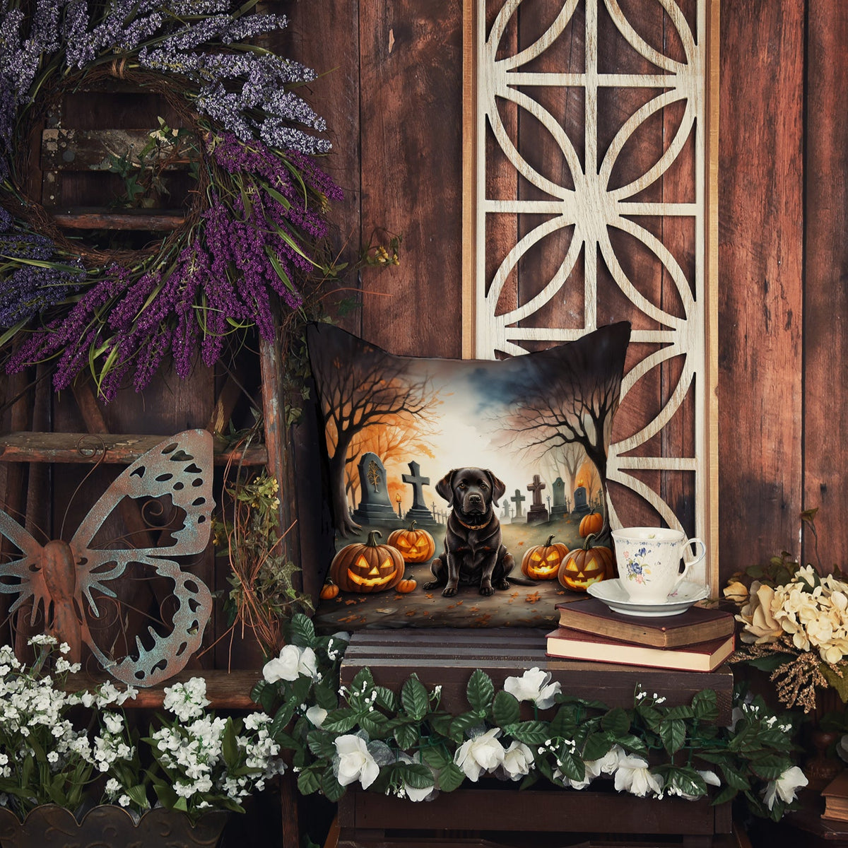 Chocolate Labrador Retriever Spooky Halloween Throw Pillow-3