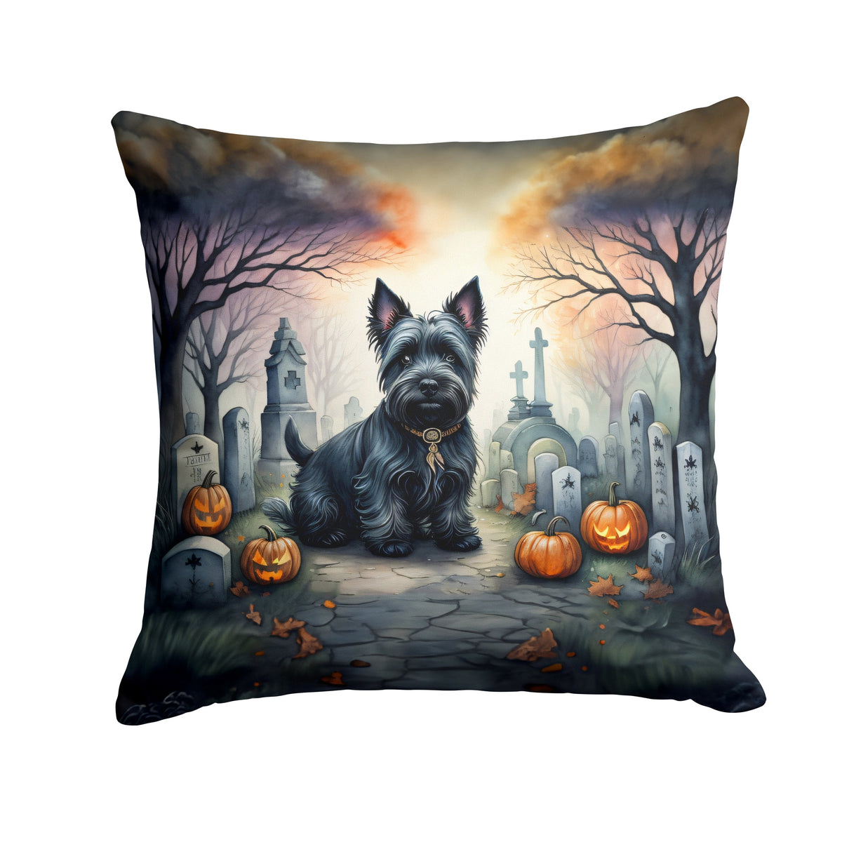 Scottish Terrier Spooky Halloween Throw Pillow-0