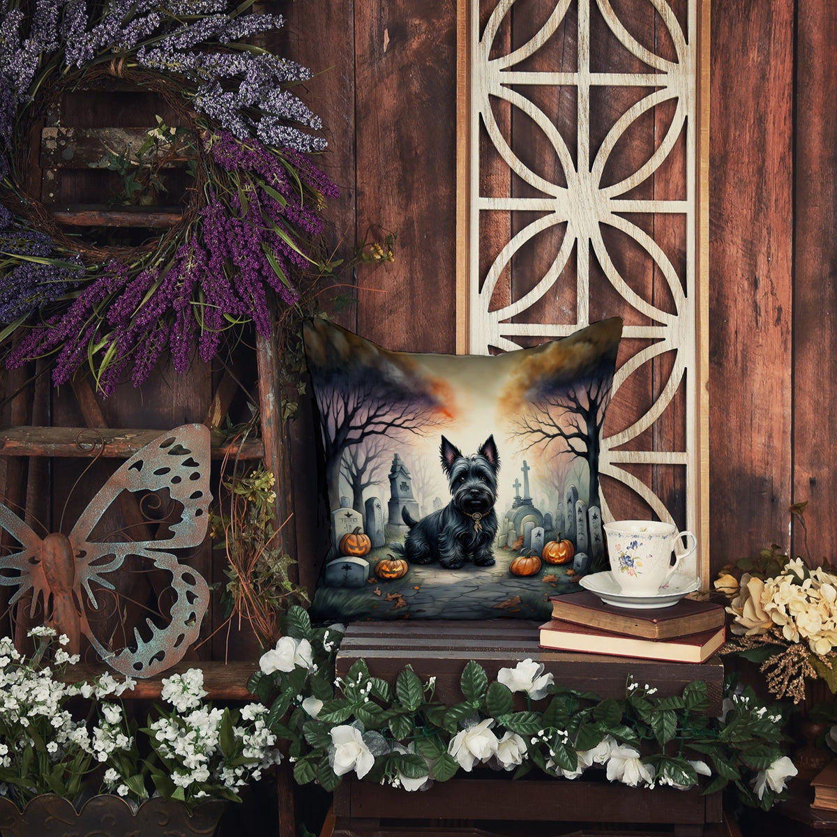 Scottish Terrier Spooky Halloween Throw Pillow-3