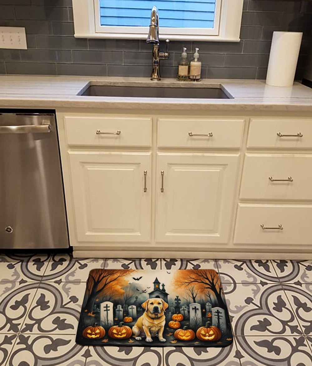 Yellow Labrador Retriever Spooky Halloween Memory Foam Kitchen Mat-1