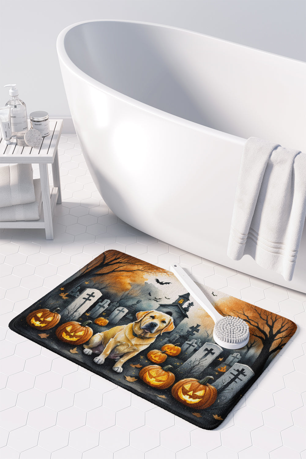 Yellow Labrador Retriever Spooky Halloween Memory Foam Kitchen Mat-2
