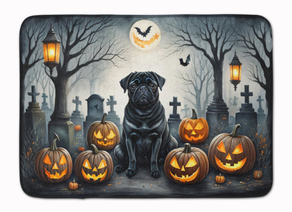 Black Pug Spooky Halloween Memory Foam Kitchen Mat-0