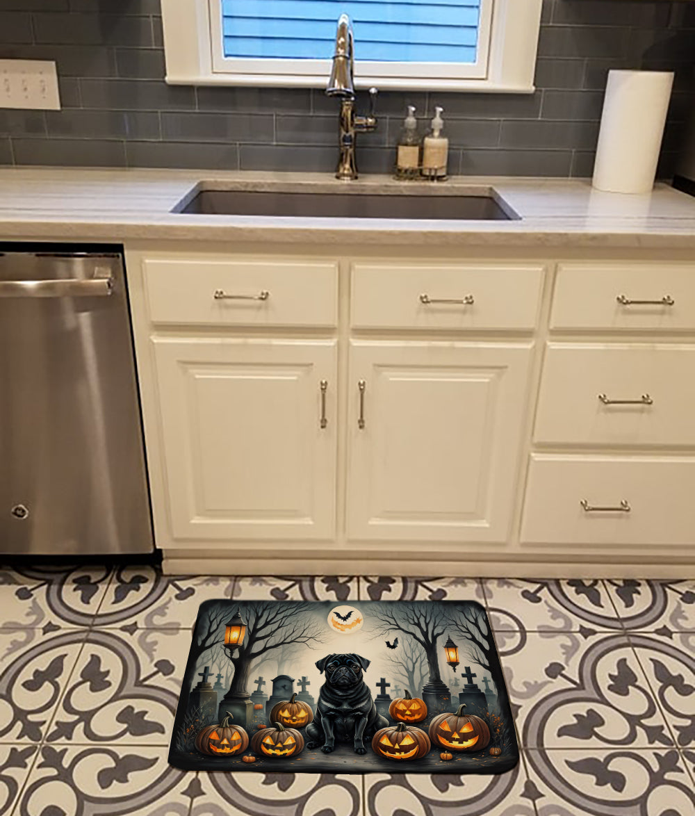 Black Pug Spooky Halloween Memory Foam Kitchen Mat-1