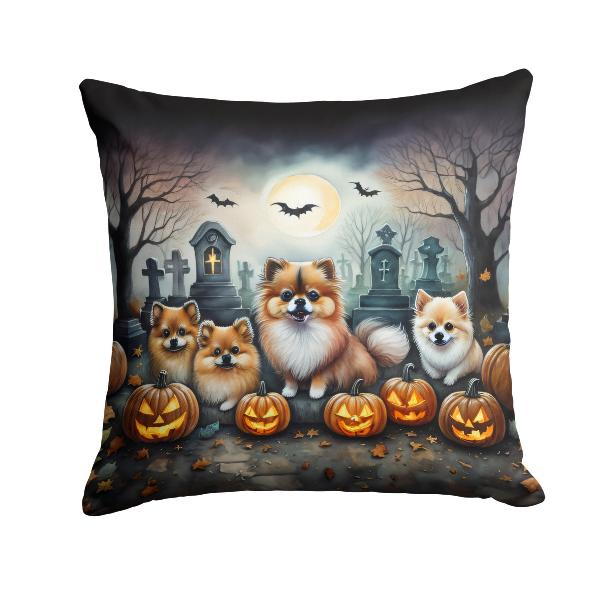 Pomeranian Spooky Halloween Throw Pillow-0