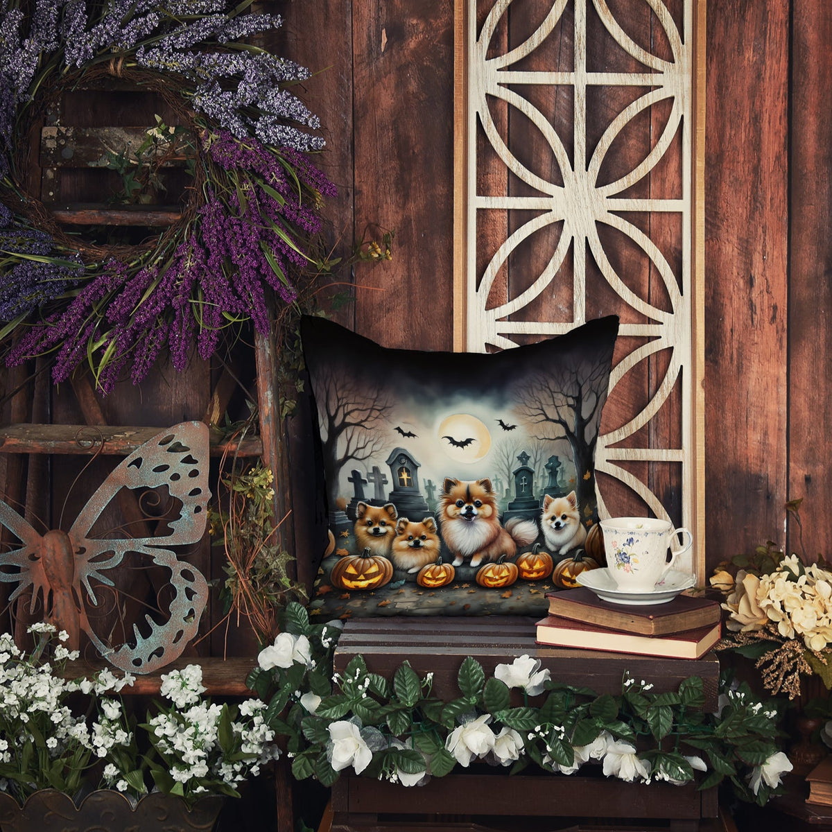 Pomeranian Spooky Halloween Throw Pillow-4