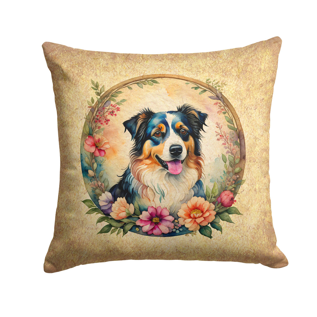 Australian Shepherd and Flowers Throw Pillow-0