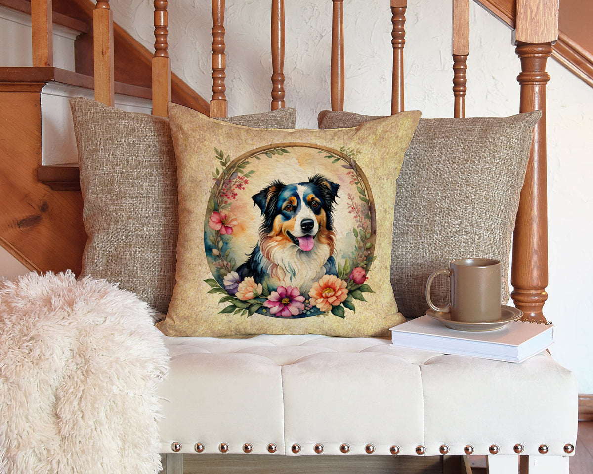 Australian Shepherd and Flowers Throw Pillow-3