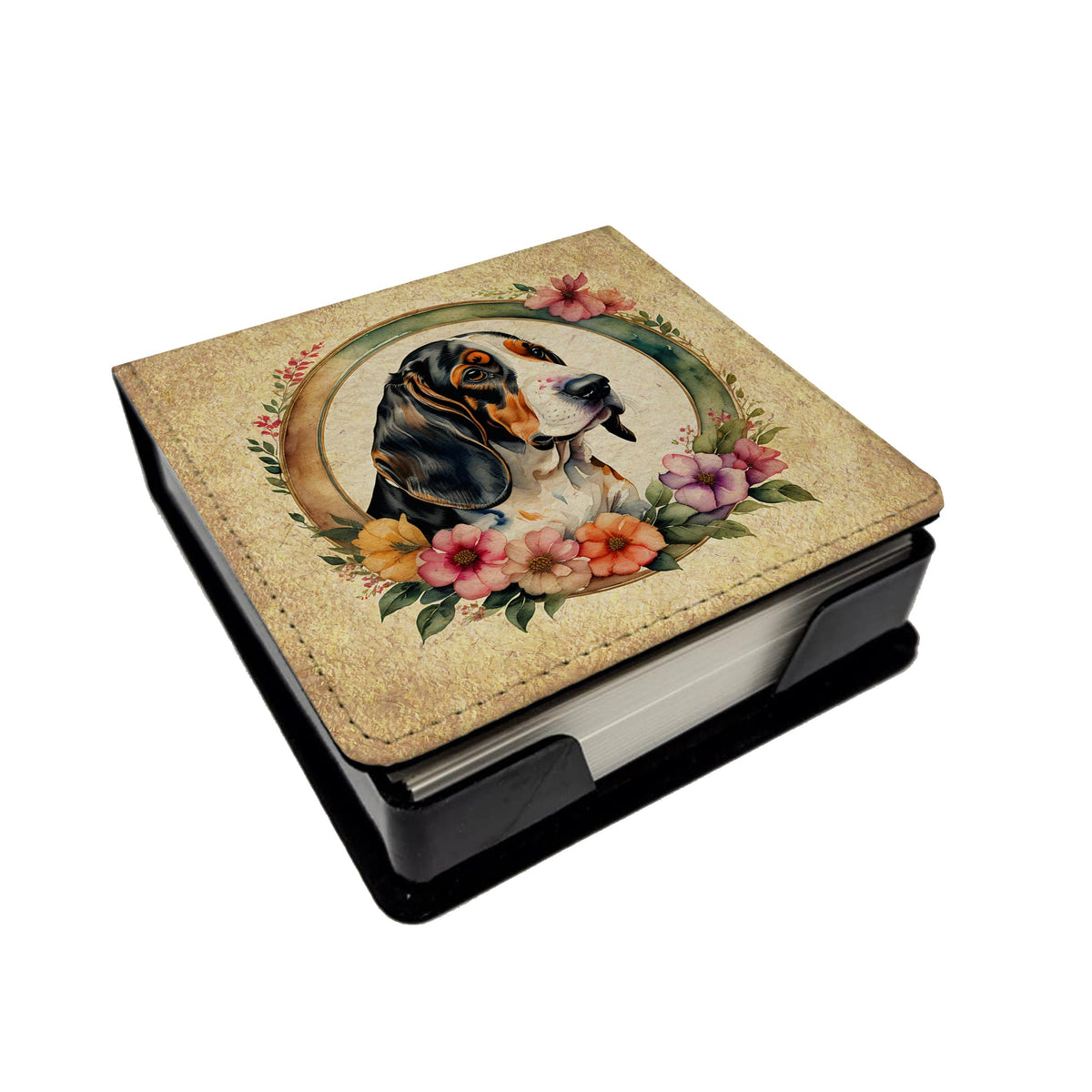 Basset Hound and Flowers PU Leather Note Paper Holder-0
