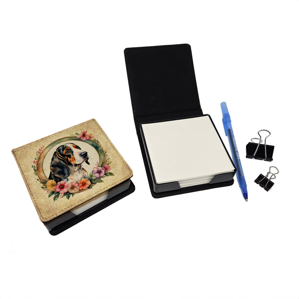 Basset Hound and Flowers PU Leather Note Paper Holder-1