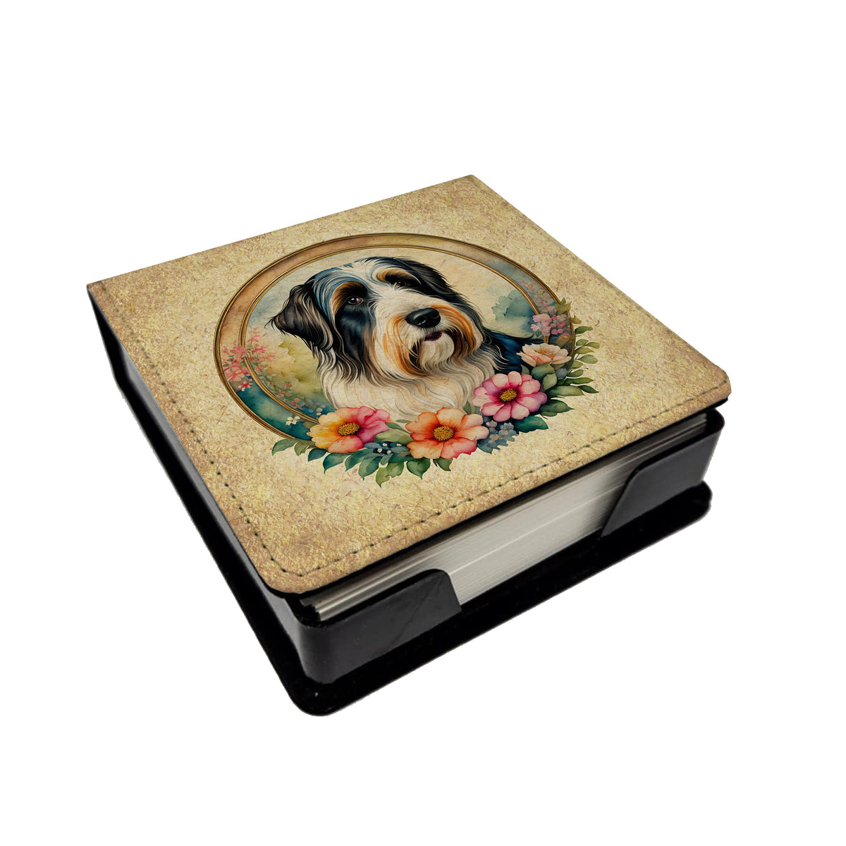 Bearded Collie and Flowers PU Leather Note Paper Holder-0
