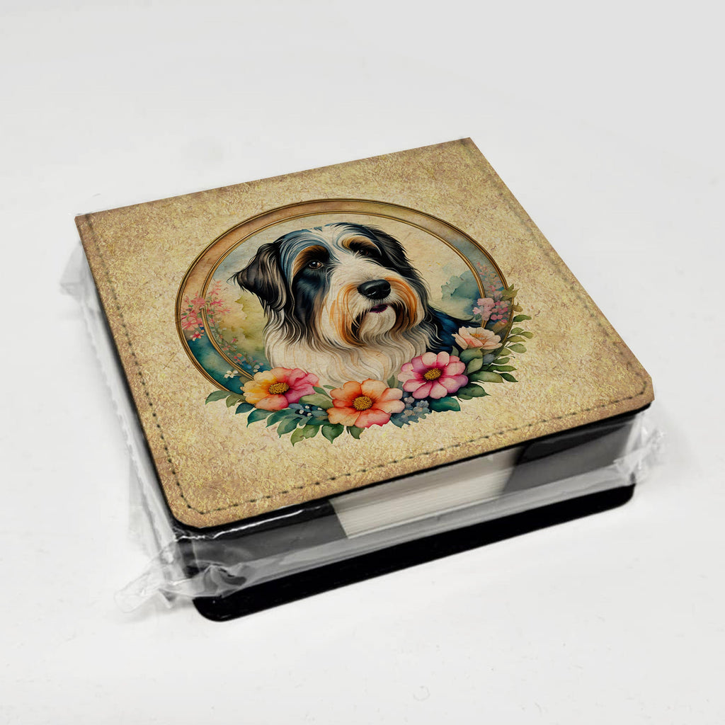 Bearded Collie and Flowers PU Leather Note Paper Holder-3