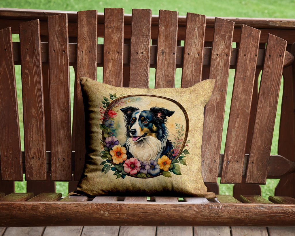 Border Collie and Flowers Throw Pillow-1