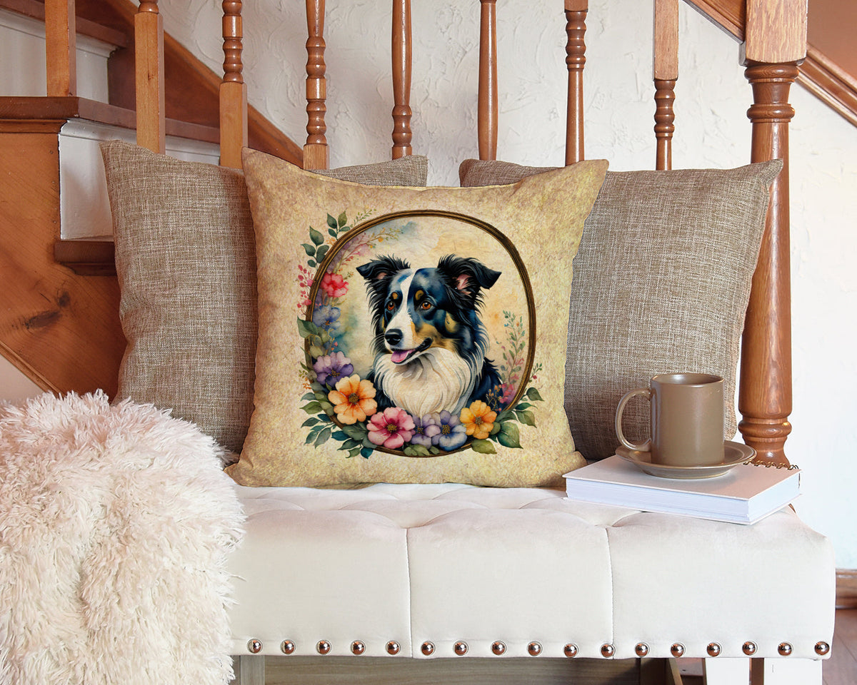 Border Collie and Flowers Throw Pillow-3
