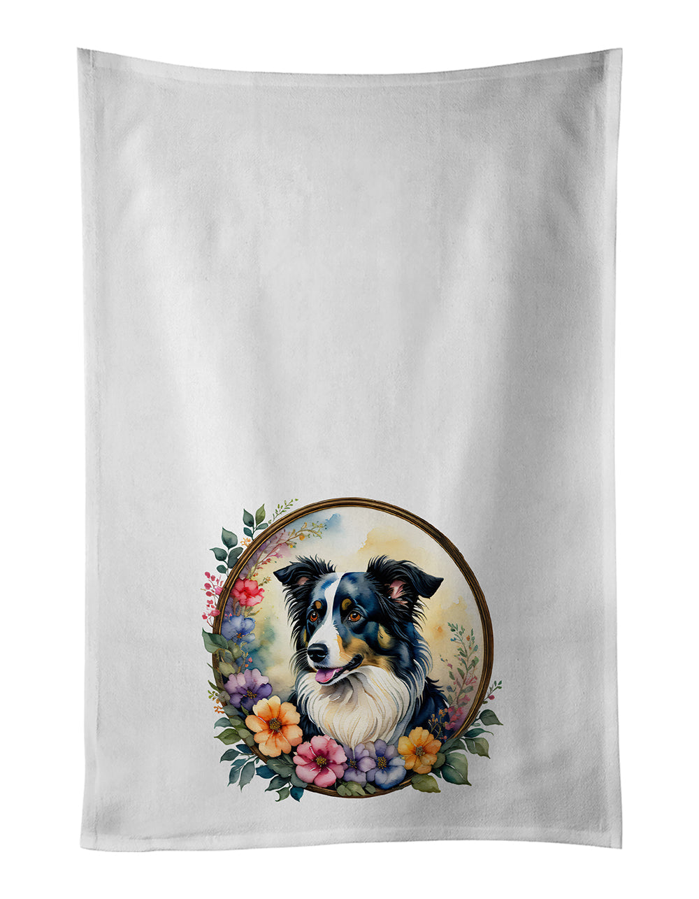 Border Collie and Flowers Kitchen Towel Set of 2-0