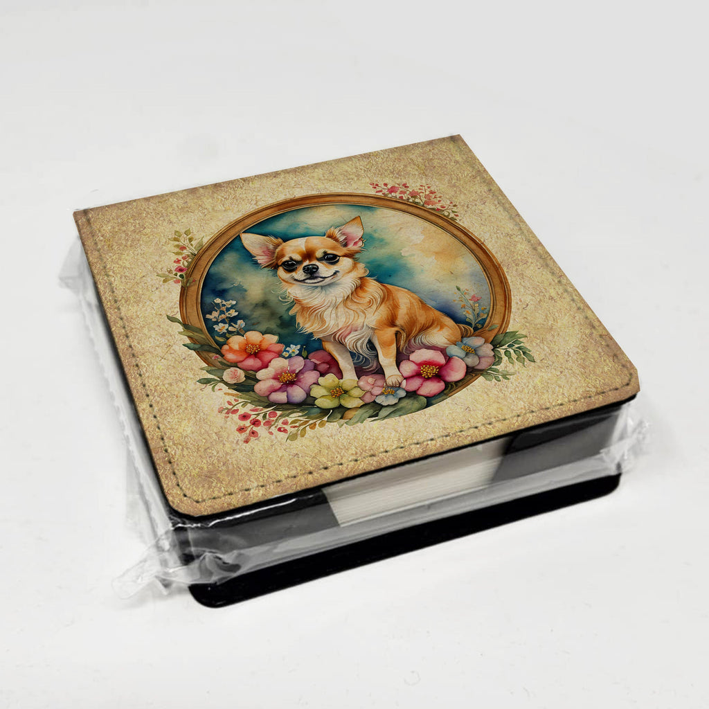 Chihuahua and Flowers PU Leather Note Paper Holder-3