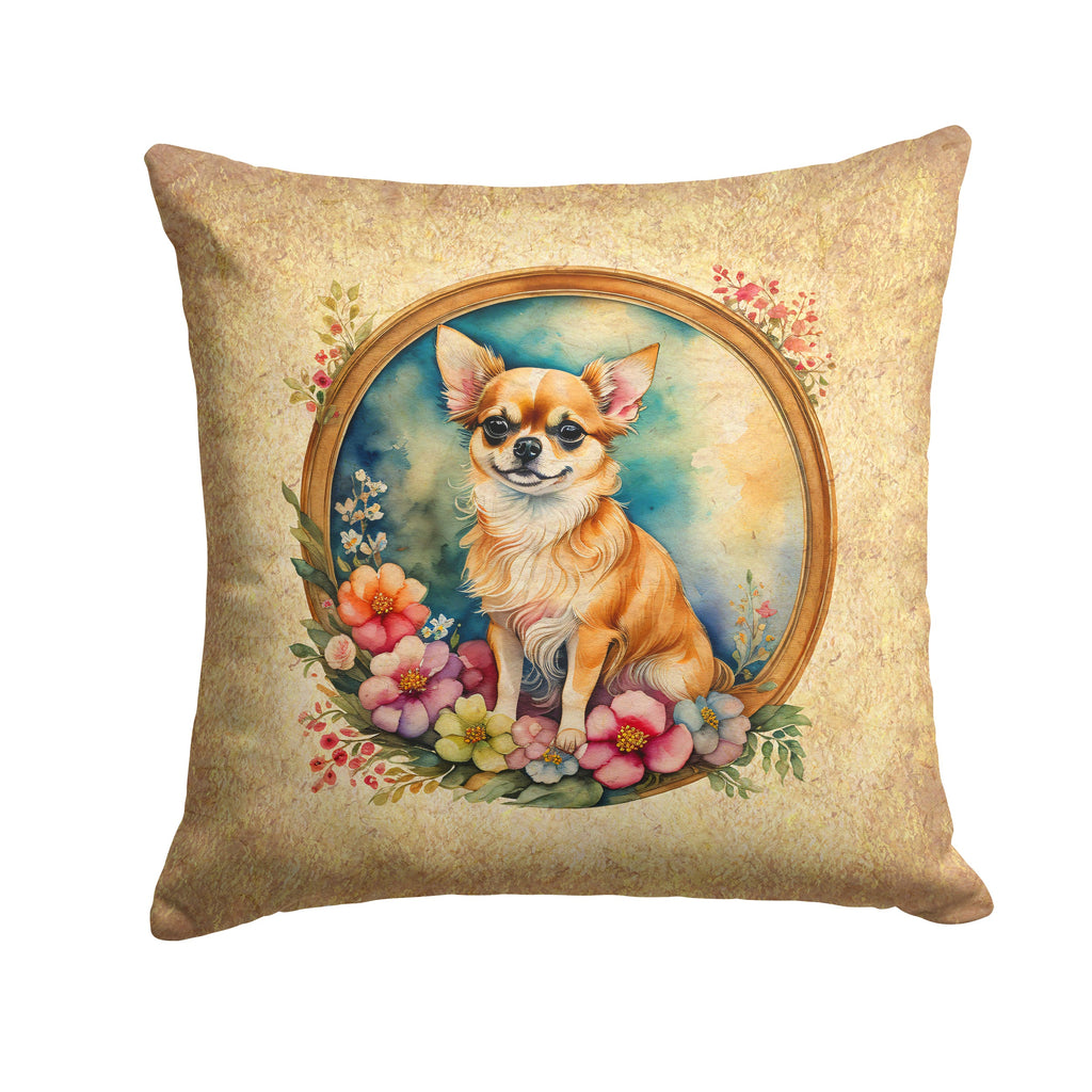 Chihuahua and Flowers Throw Pillow-0