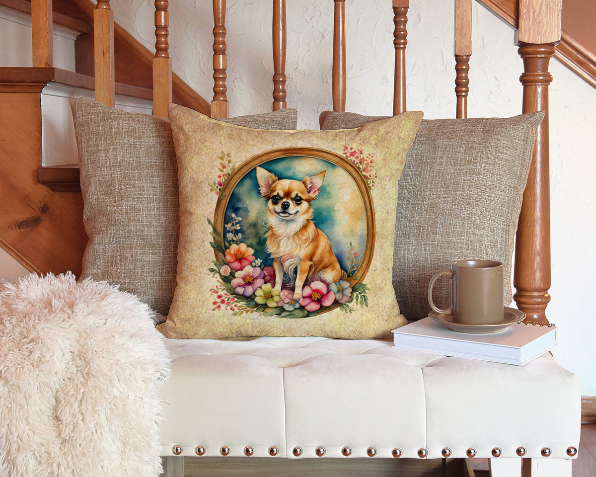 Chihuahua and Flowers Throw Pillow-3