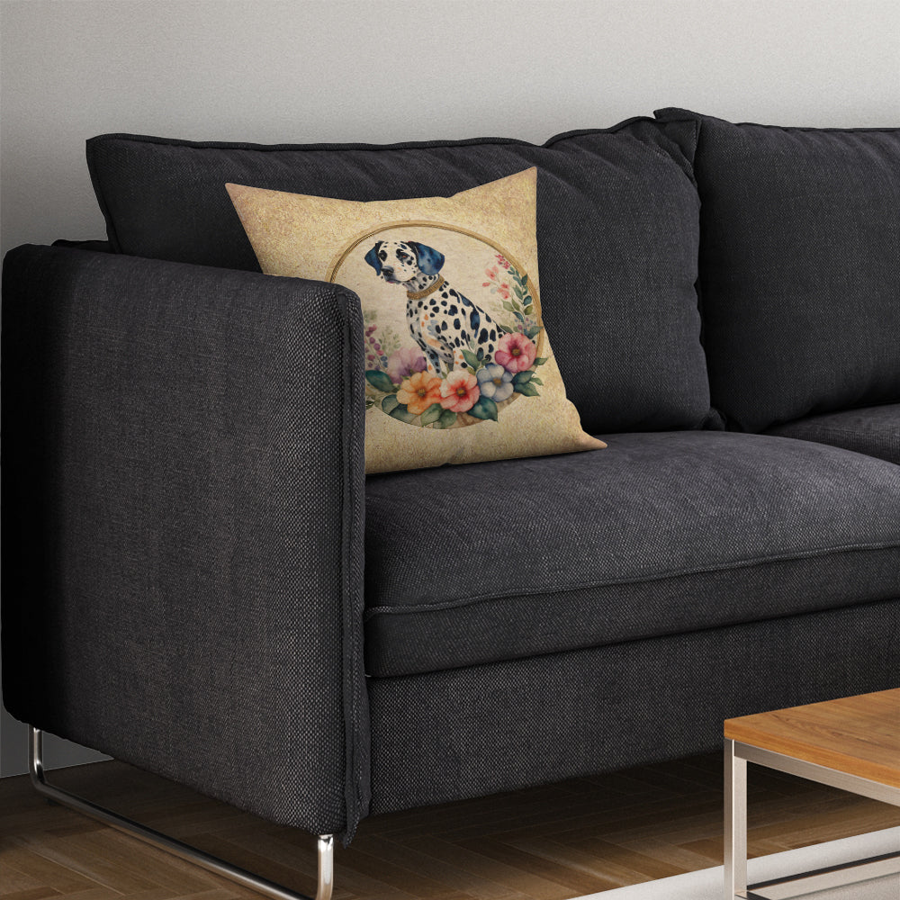 Dalmatian and Flowers Throw Pillow-2