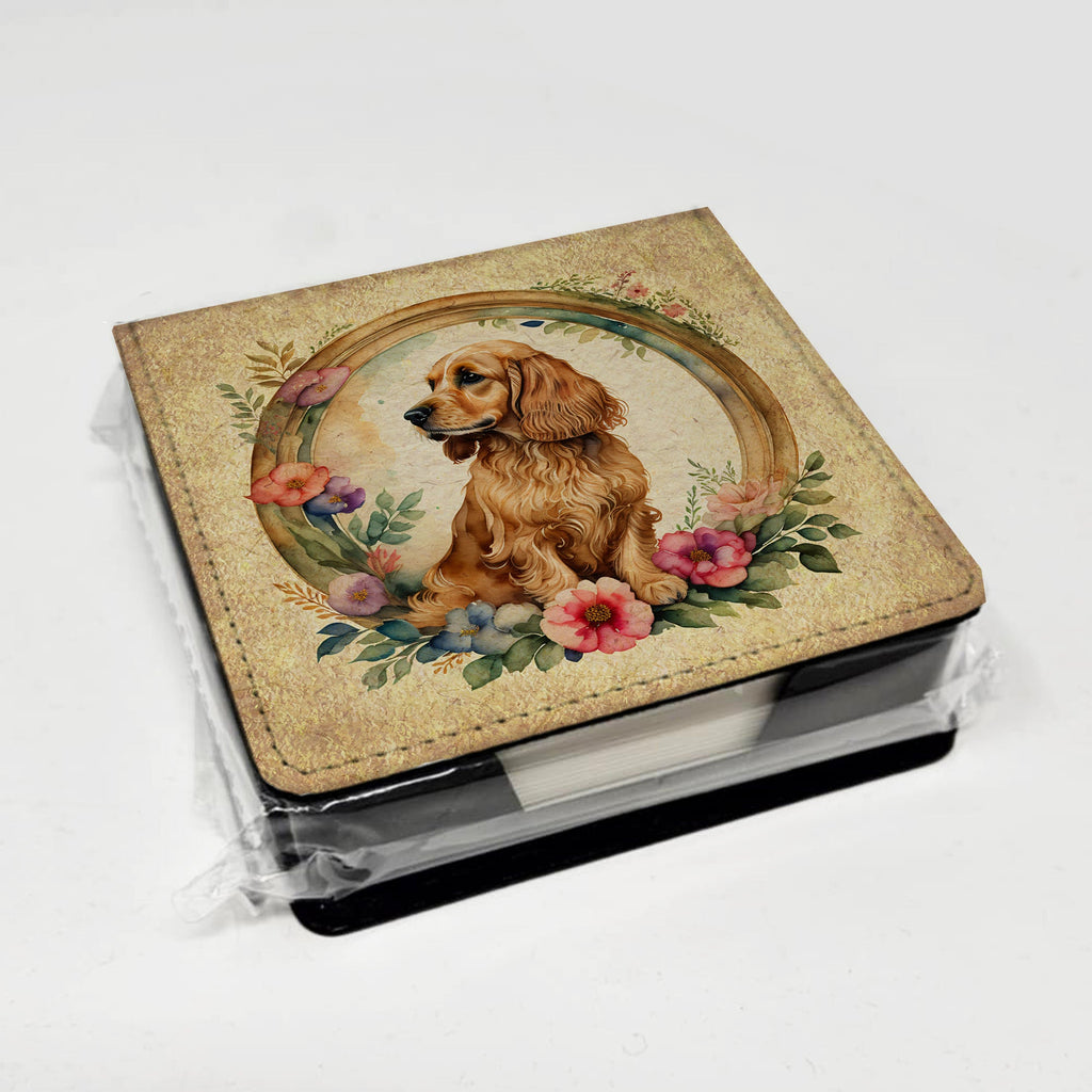 English Cocker Spaniel and Flowers PU Leather Note Paper Holder-3