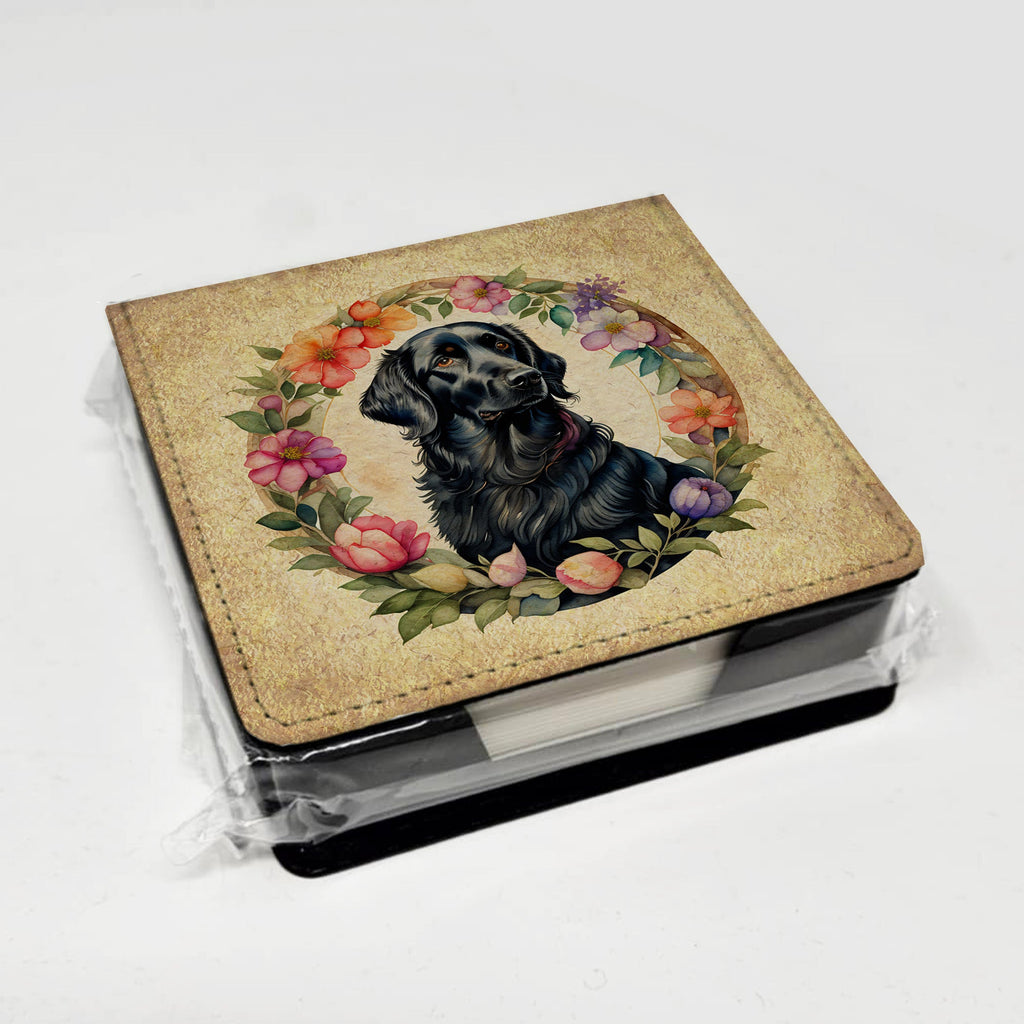 Flat-Coated Retriever and Flowers PU Leather Note Paper Holder-3
