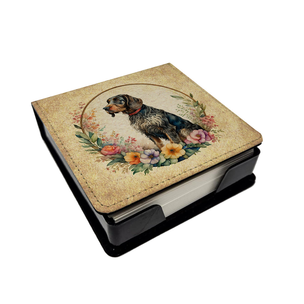 German Wirehaired Pointer and Flowers PU Leather Note Paper Holder-0