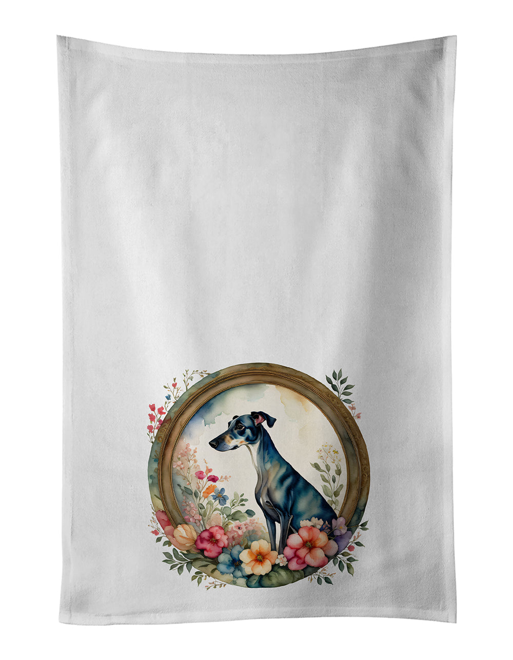 Greyhound and Flowers Kitchen Towel Set of 2-0