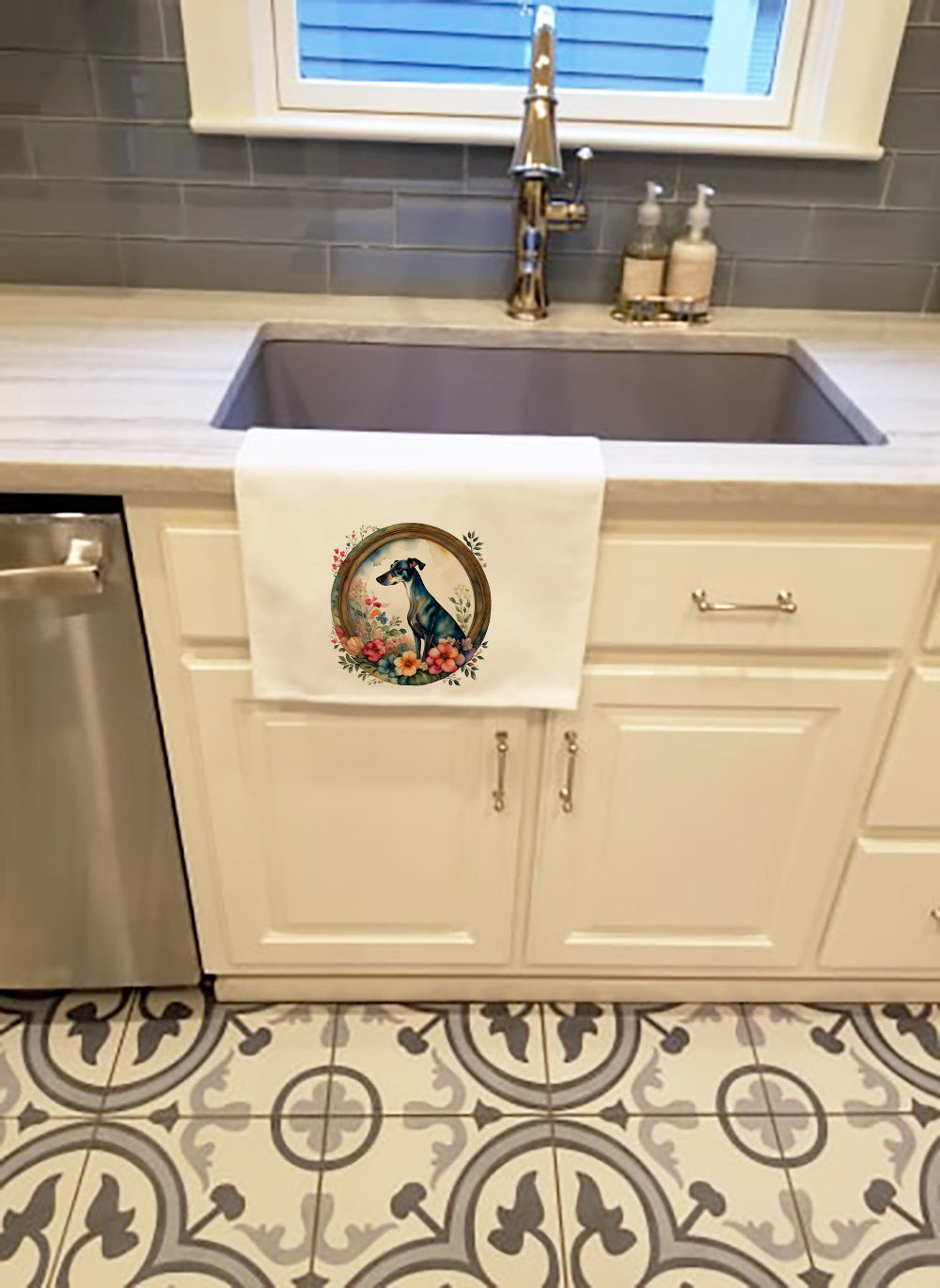 Greyhound and Flowers Kitchen Towel Set of 2-1