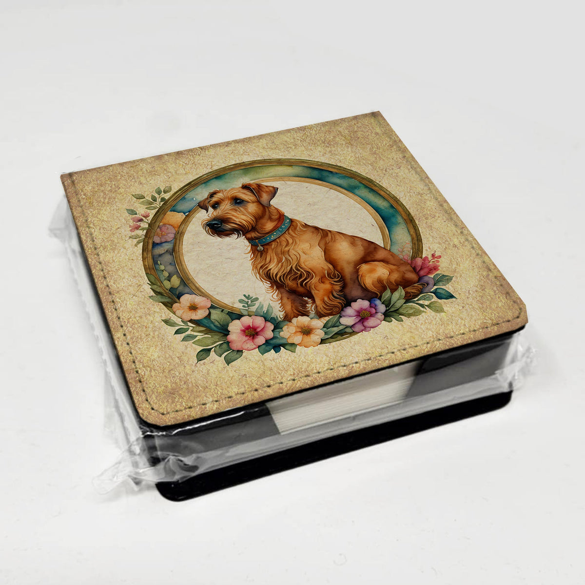 Irish Terrier and Flowers PU Leather Note Paper Holder-3